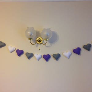 Felt garland, heart garland, purple hearts, purple heart garland, nursery garland, nursery decor, valentines decor, wedding garland 画像 4