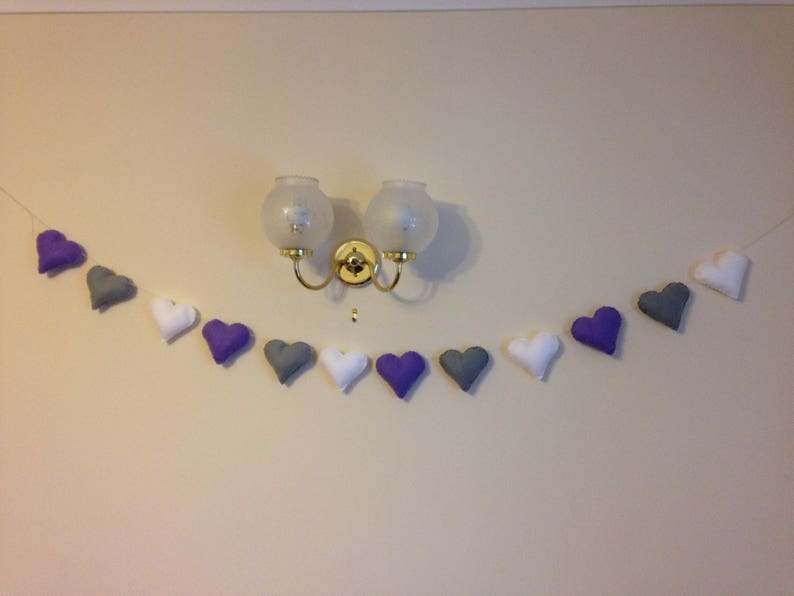 Felt garland, heart garland, purple hearts, purple heart garland, nursery garland, nursery decor, valentines decor, wedding garland 画像 4