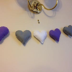 Felt garland, heart garland, purple hearts, purple heart garland, nursery garland, nursery decor, valentines decor, wedding garland 画像 3