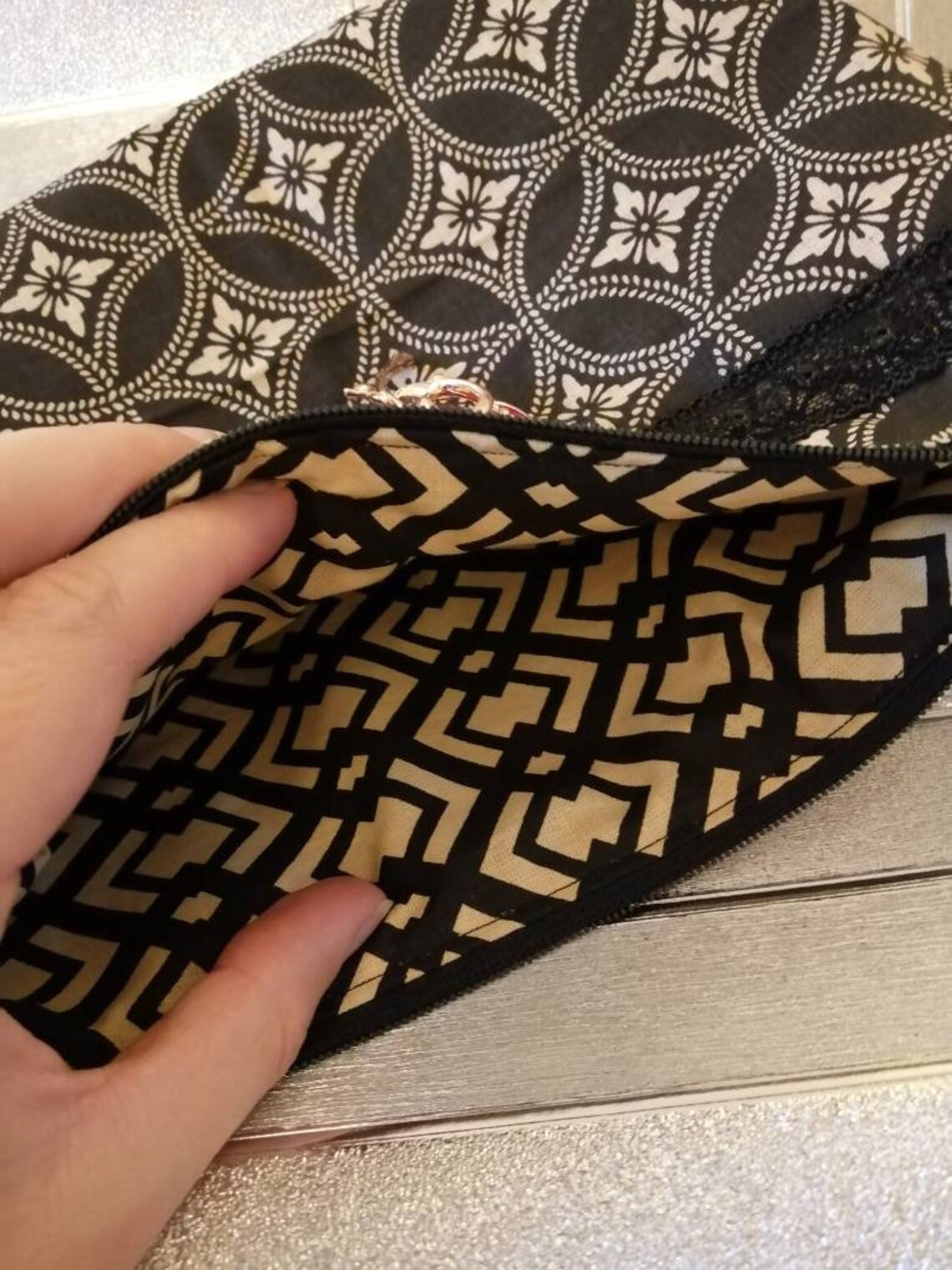 Black cosmetic bag black and gold bag black makeup bag Etsy