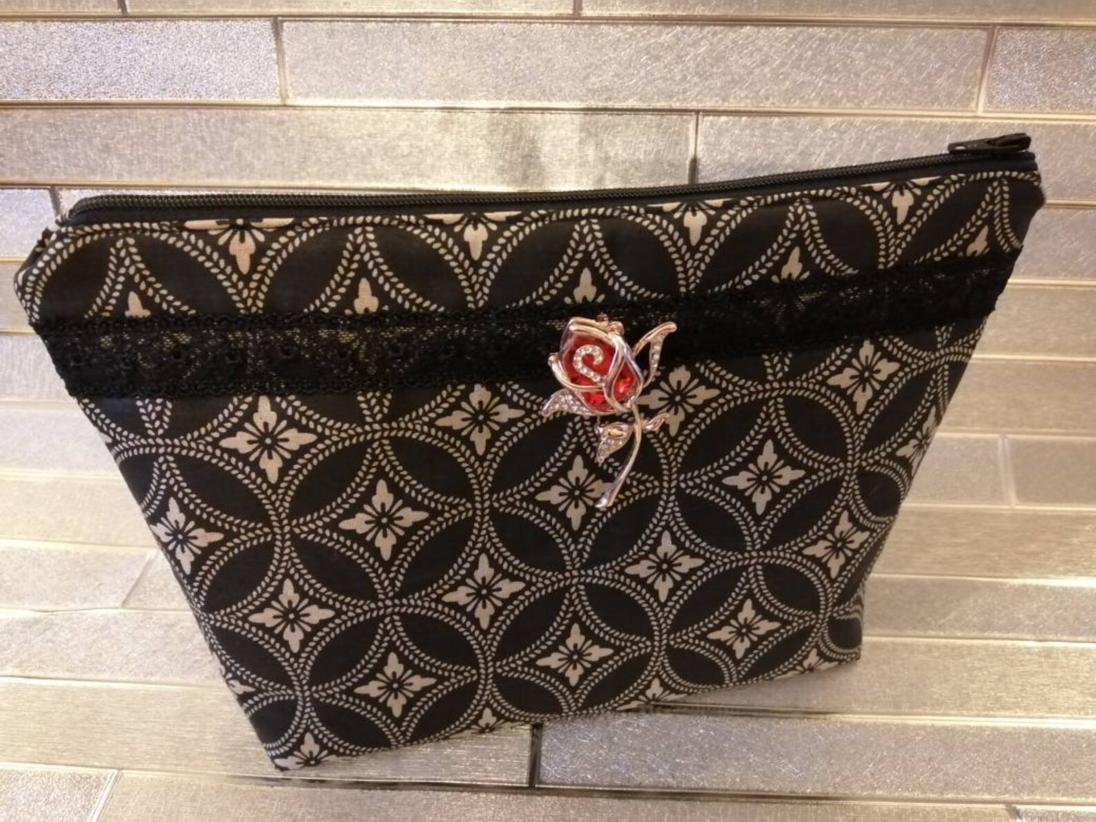 Black cosmetic bag black and gold bag black makeup bag Etsy