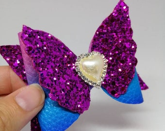 Angel Wing bow, purple bow, mermaid bow, pink bow, heart bow, sparkly bow, small bow, 3 inch bow, angel bow, purple sparkly bow