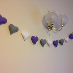 Felt garland, heart garland, purple hearts, purple heart garland, nursery garland, nursery decor, valentines decor, wedding garland image 1