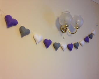 Felt garland, heart garland, purple hearts, purple heart garland, nursery garland, nursery decor, valentines decor, wedding garland