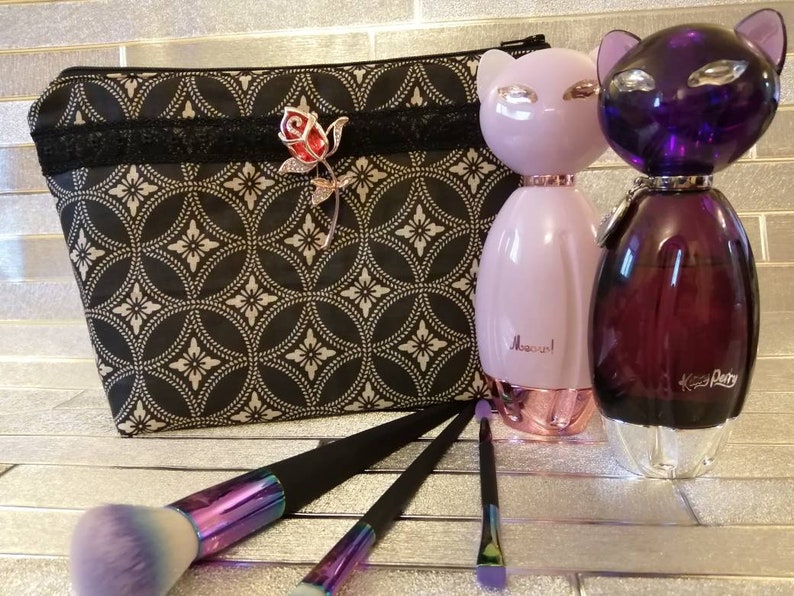 Black Cosmetic Bag Black and Gold Bag Black Makeup Bag Etsy