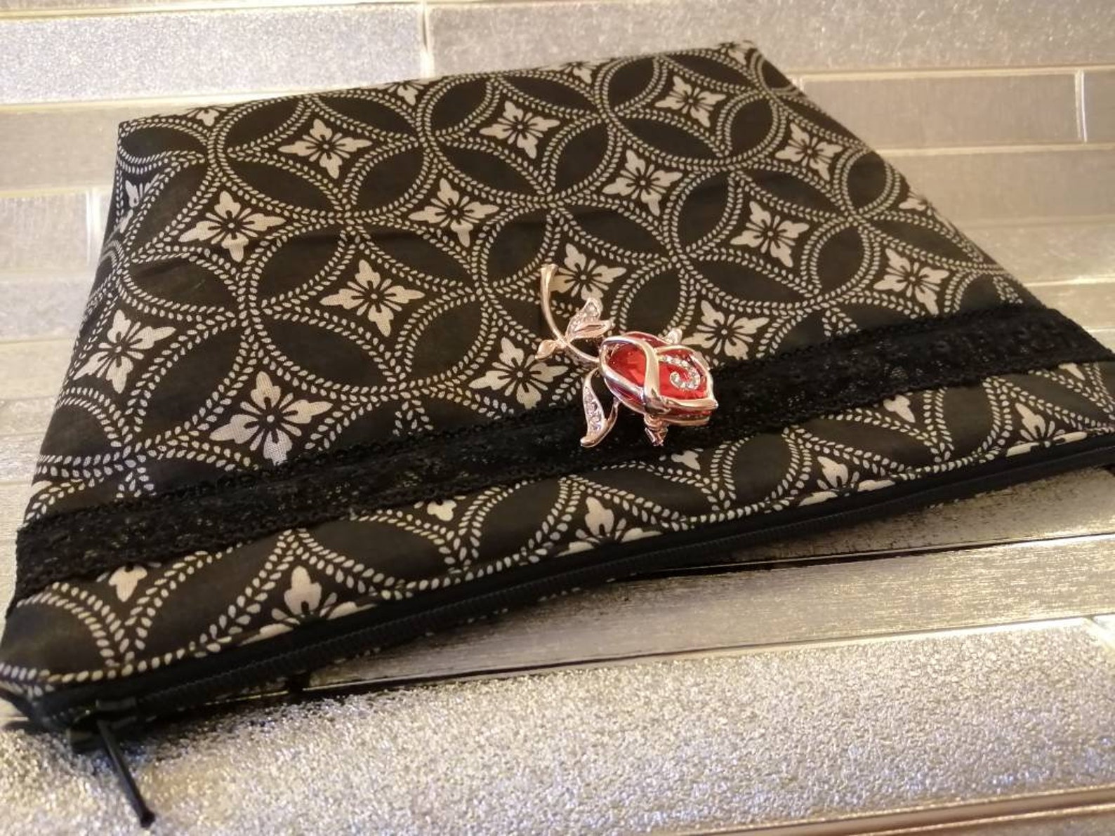 Black cosmetic bag black and gold bag black makeup bag Etsy