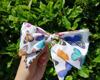 Butterfly bow, sailor bow, rainbow butterflies, girls large bow, large butterfly bow, fabric bow, bow hair clip, hair accessories, large bow