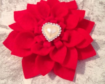 Valentines hair clip, valentines barrette, red hair clip, poinsettia accessory, felt flower, bridal hair clip, bridesmaid hair clip