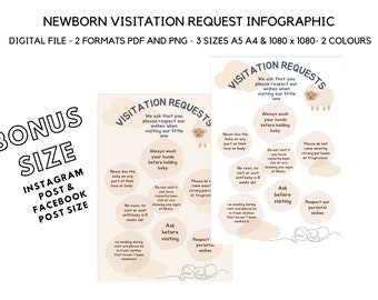 Cute Minimal Newborn Baby Visitation Requests Visit Rules A5 A4 Digital Printable Download BONUS Social Media Instagram post & Facebook size