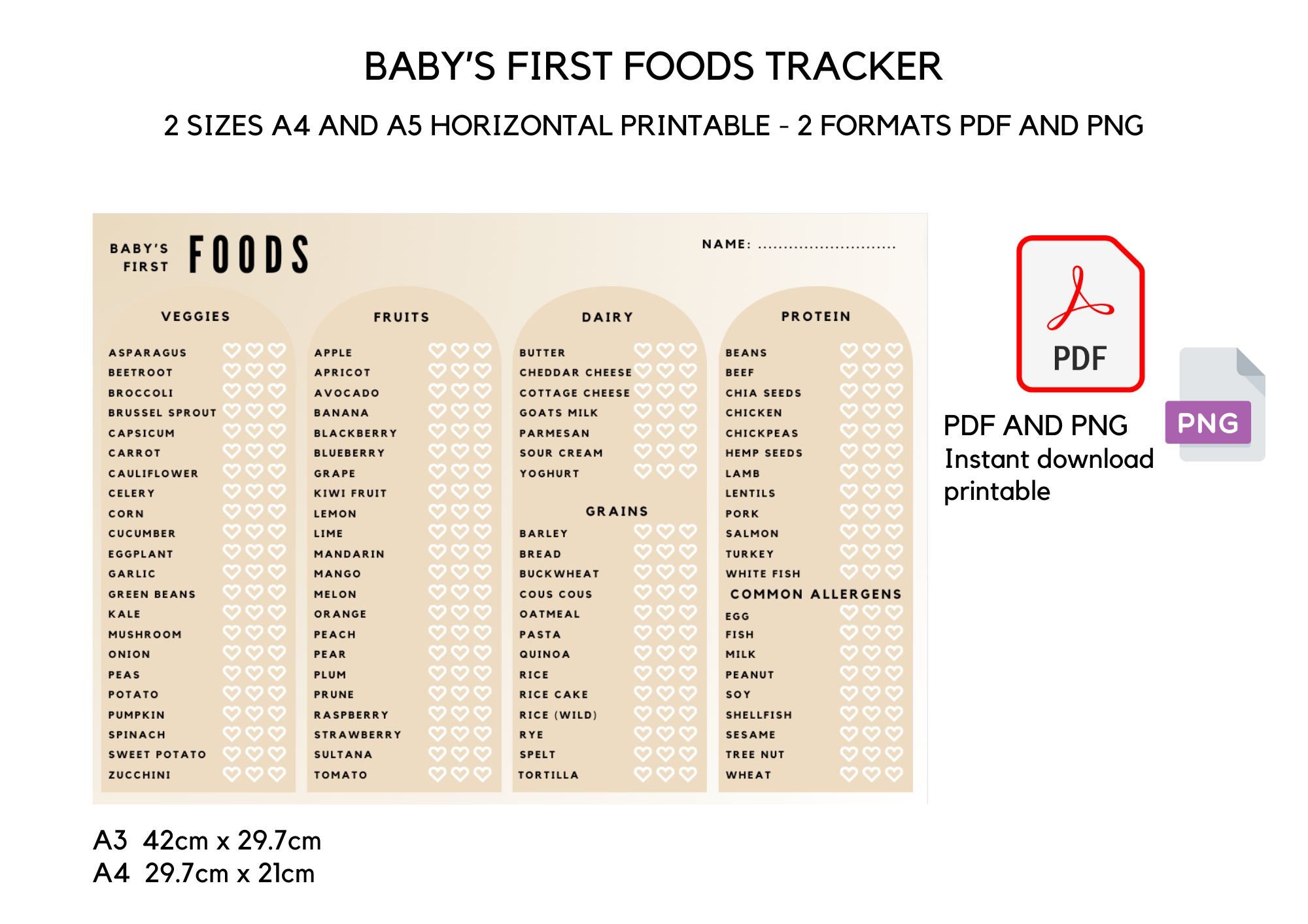 Baby First Foods Tracker, Baby Food Diary, Baby Food Chart, Baby Led