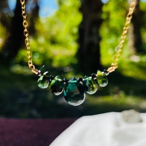 Blue and Green Tourmaline Faceted Five Drop Necklace with Black Spinel in 14KT Gold Filled 16 Inches in Length with a 1 inch extender