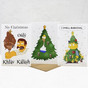 No Christmas Only Khlav Kalash - Homer Bush - Ralph Tree - Los Simpson - Tarjeta de Navidad divertida - Paquete triple