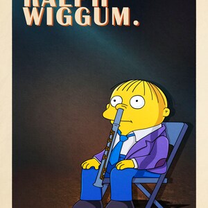 May include: A cartoon illustration of Ralph Wiggum from The Simpsons playing a flute. The text "Presenting the one man show... With a flute up his nose, RALPH WIGGUM." is at the top of the image.