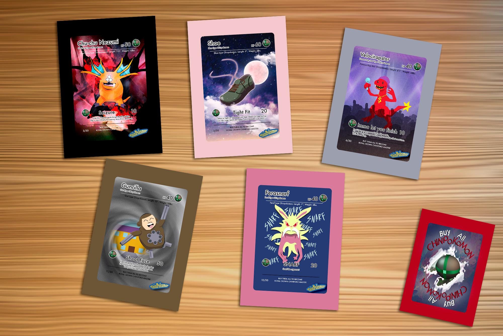 Southpark Chinpokomon Cards/art Prints - Set of Five - Etsy