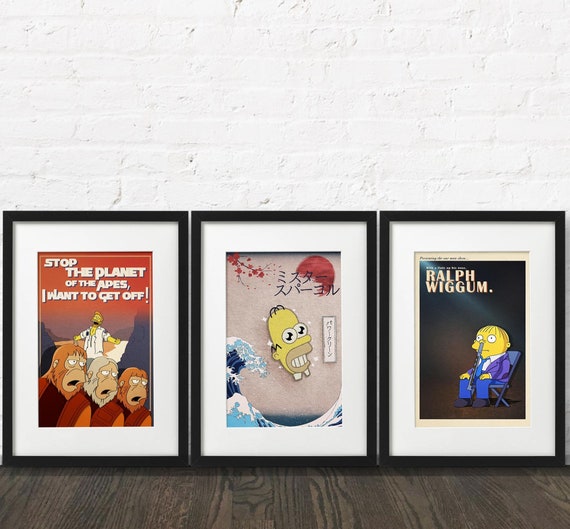 The Simpsons Art Prints (Set of Three) - Mr Sparkle - Planet of the Apes - Ralph Wiggum