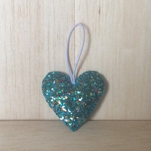 Turquoise glitter heart decoration, turquoise chunky glitter, 5.5mm width 5.5mm height