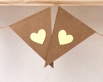 Soft yellow hearts on a rustic bunting, with a choice of lengths available. Rustic wedding, Barn wedding, country rustic decor