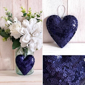 Navy blue sparkling sequin heart, 9cm x 8.5cm size. A real beauty.