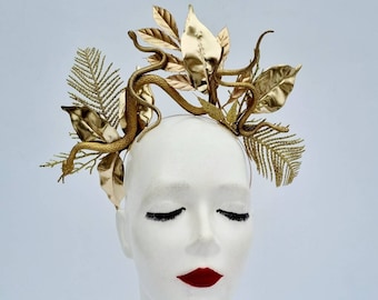 Gold Medusa Snake Twig Headdress,Fantasy headdress,Gorgon Headpiece,Gold Snake,Leaf crown,Medusa Costume,headpiece,headband,Medusa Cosplay