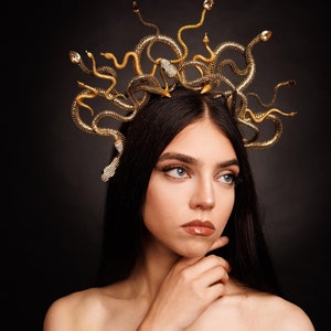 Gold Medusa Snake Headdress,Fantasy headdress,Gorgon Headpiece,Gold Snake Rhinestone crown,headpiece,Medusa Costume,Medusa Cosplay