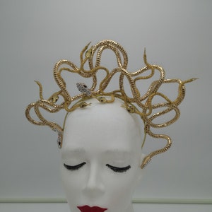 Gold Medusa Snake Headdress,Fantasy headdress,Gorgon Headpiece,Gold Snake Rhinestone crown,Medusa Costume,Medusa Cosplay