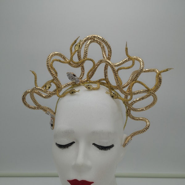 Gold Medusa Schlange Kopfschmuck,Fantasy Kopfschmuck,Gorgon Kopfschmuck,Gold Schlange Strass Krone,Medusa Kostüm,Medusa Cosplay