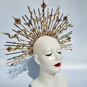 Gold Medusa Spiked Headdressgold Fairy Headpiece With - Etsy