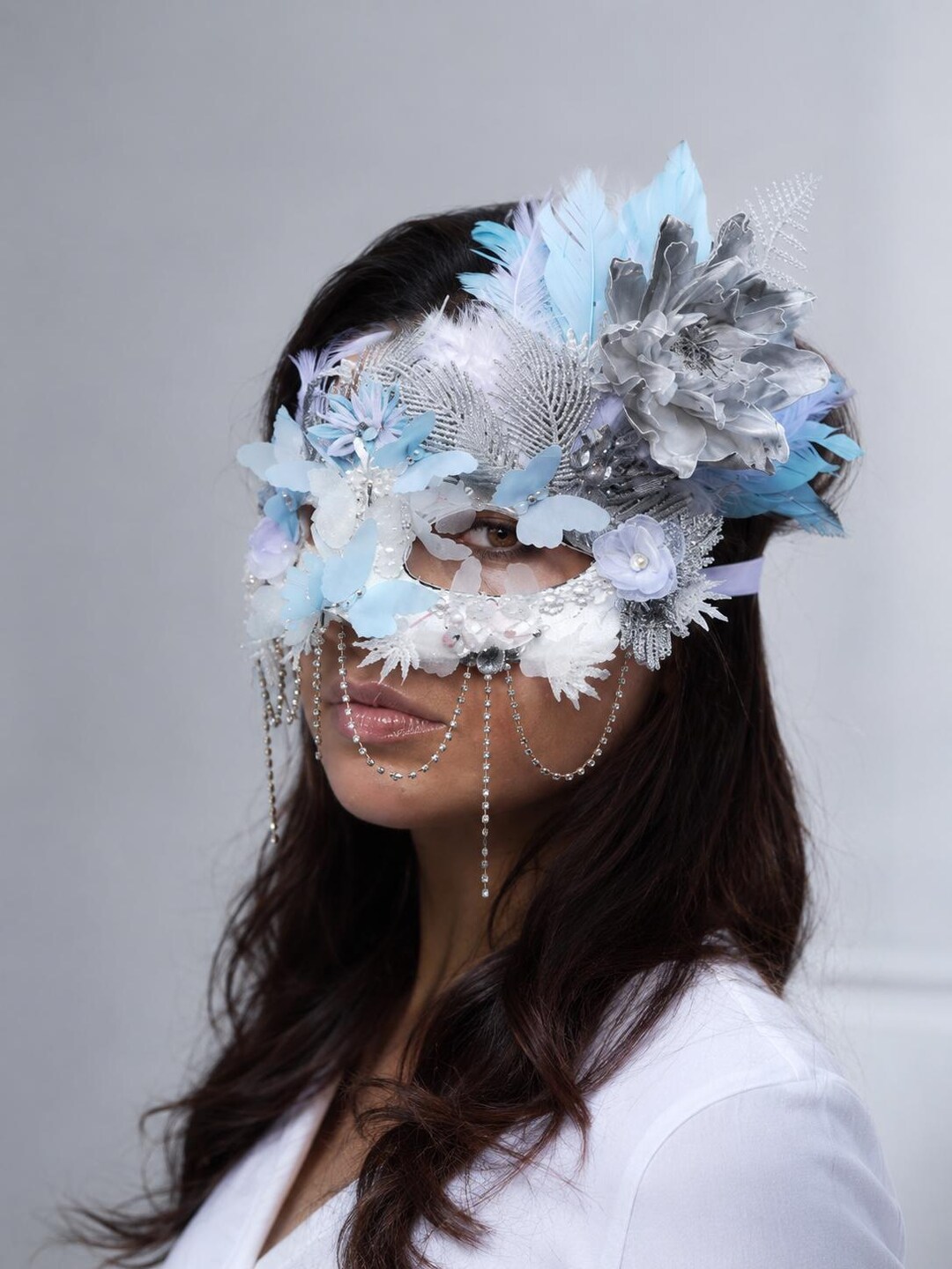 White Light Blue Silver Lace Snow Queen,dryad,fairy Feathered