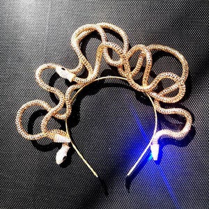 Gold Medusa Snake Headdress,Fantasy headdress,Gorgon Headpiece,Gold Snake Rhinestone crown,Medusa Costume,headband,Medusa Cosplay