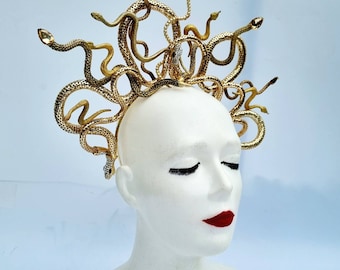 Gold Medusa Snake Headdress,Fantasy headdress,Gorgon Headpiece,Gold Snake Rhinestone crown,headpiece,Medusa Costume,Medusa Cosplay