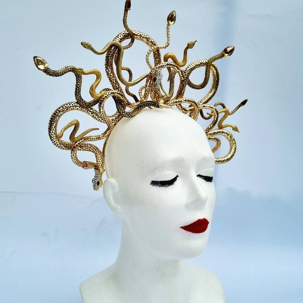 Gold Medusa Snake Headdress,Fantasy headdress,Gorgon Headpiece,Gold Snake Rhinestone crown,headpiece,Medusa Costume,Medusa Cosplay