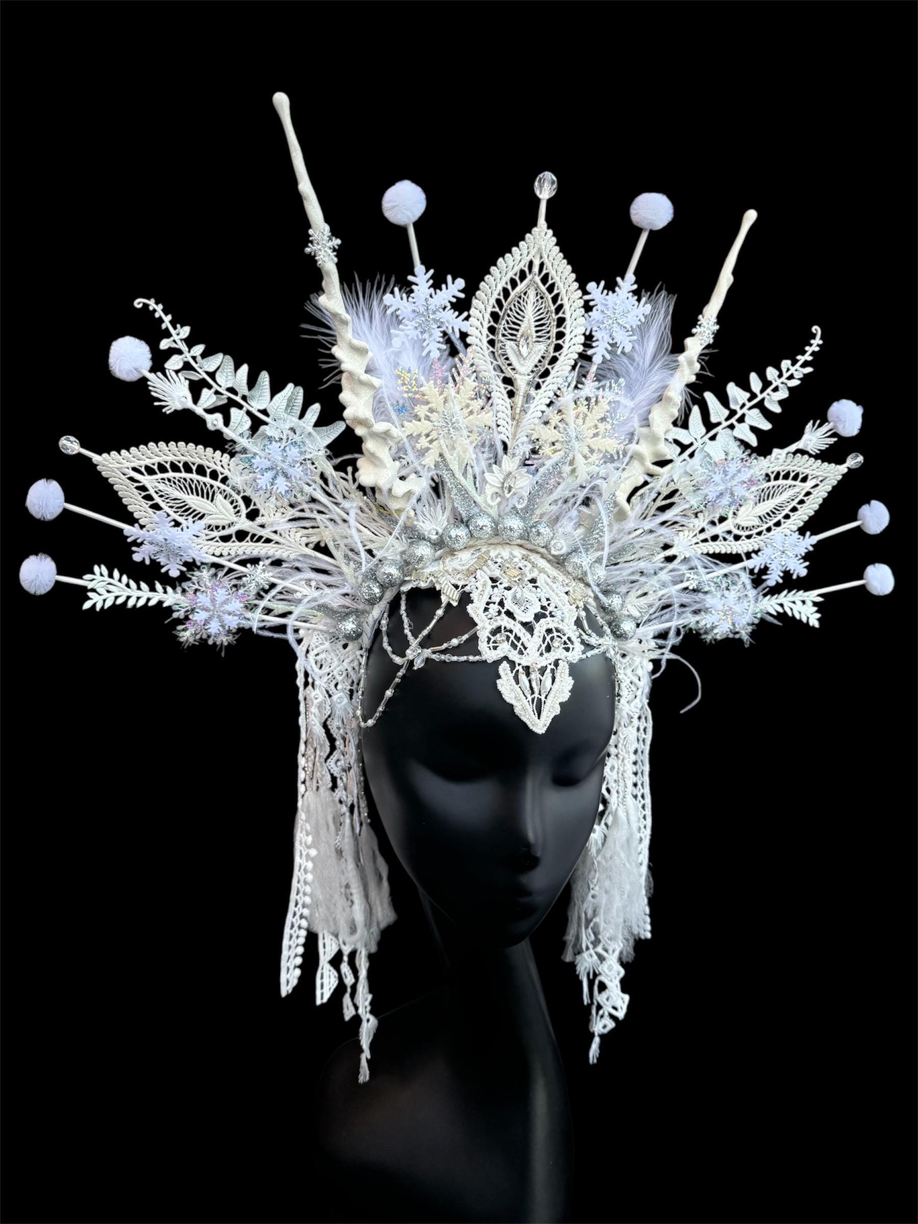 Handmade Ice Queen Fascinator White and Silver Costume Headband Snow Princess Snowflake Ice Halo White Queen Crown Fairy Princess  main image 2