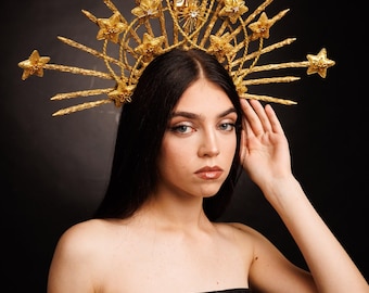 Zoestar Diadema De Estrellas Con Halo Dorado, Diadema Con Corona