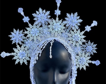 Christmas Crown,white Lace Snowflake Crown,kokoshnik,snow  display picture 1