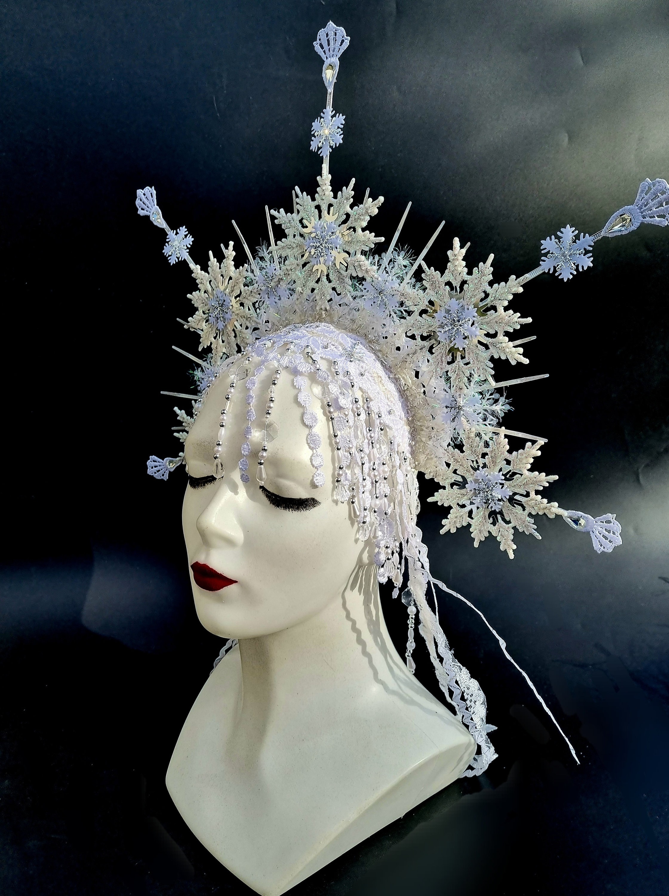 Christmas Crown,white Lace Snowflake Crown,kokoshnik,snow  display picture 1