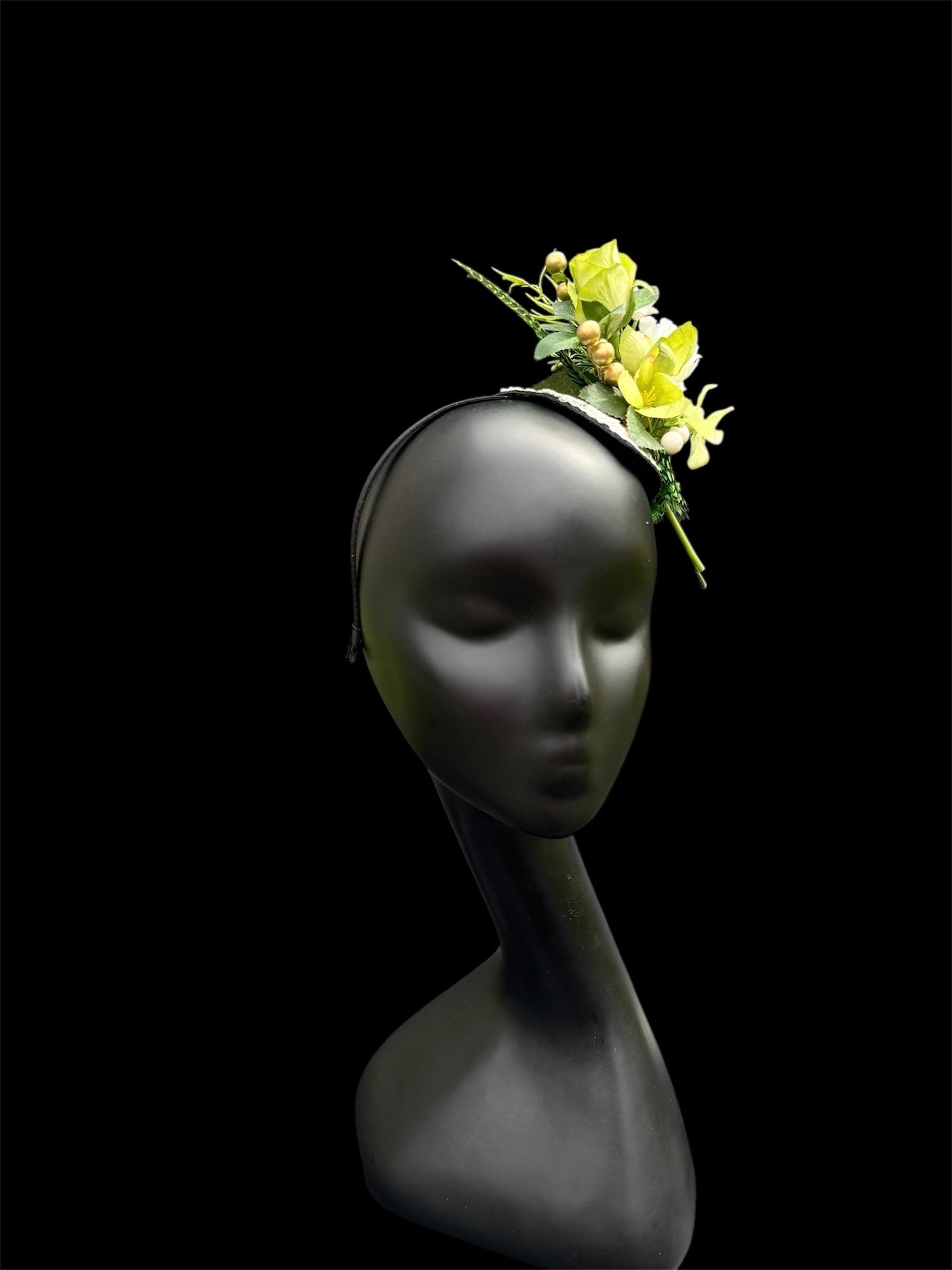 Floral Feathered Mini Derby Hat: Light Green Wedding Fascinator