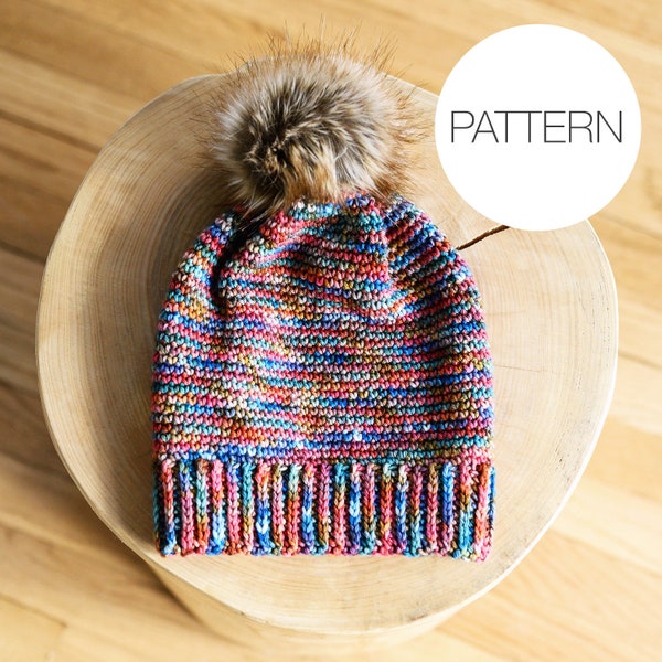 Crochet Pattern | Vintage Flannel Beanie | Easy Crochet Hat Pattern for Colorful Variegated Yarn