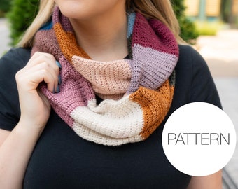 Patrón de crochet / Bufanda de cuento corto / Patrón de bufanda infinita a rayas a crochet fácil hecho con mini ovillos