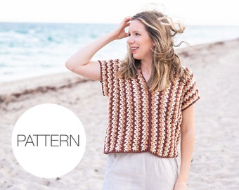 Crochet Pattern | Horizon Top | Easy Summer Crochet Striped Short Sleeve Tee Pattern