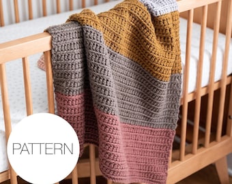 Crochet Pattern | Nest Blanket | Easy Beginner Striped Colorblock Blanket Pattern