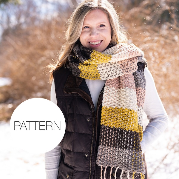 Crochet Pattern | Interwoven Scarf | Oversize Stripe Plaid Crochet Scarf Pattern