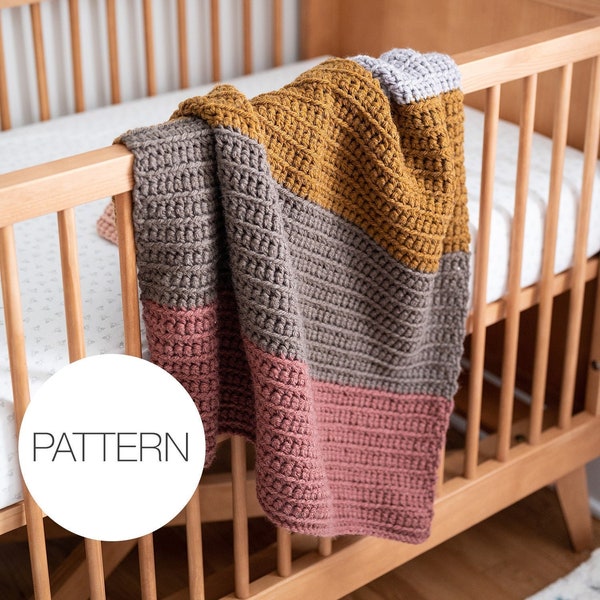 Crochet Pattern | Nest Blanket | Easy Beginner Striped Colorblock Blanket Pattern