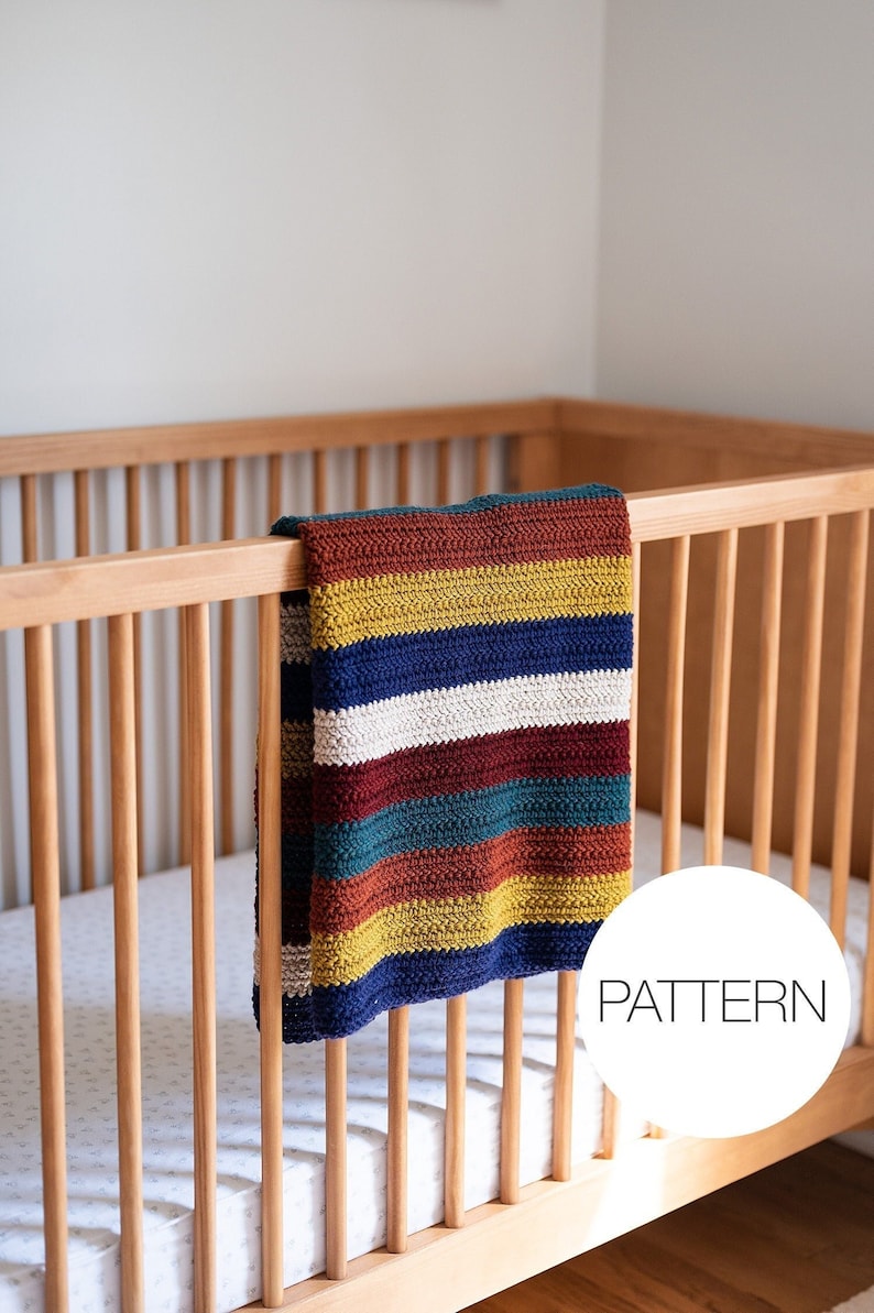 Crochet Pattern Bold Stripes Blanket Easy Striped Crochet Baby Blanket image 1