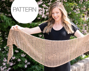 Crochet Pattern | Easy Summer Shawl | Crochet Tapered Eyelet Wrap Scarf Pattern