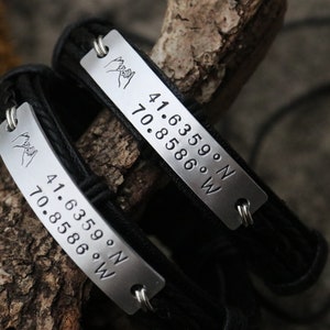 Personalized Bracelet, Couples Bracelet, Leather Bracelet, Pinky Promise Bracelet, Coordinates bracelet, Personalized Coordinate bracelet