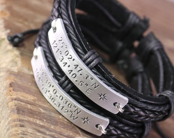 Pulseira de coordenadas feitas à mão, pulseira de latitude longitude personalizada, coordenadas GPS, pulseiras dele e dela, presente de namorado, pulseira de casal