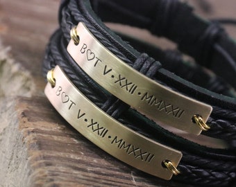 Roman numerals bracelet, Pinky promise Bracelet, GPS Coordinates Bracelet, Where it all began bracelet, couples bracelet, initials bracelet
