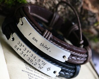 Pulseira de couro personalizada, pulseira de coordenadas de casais, pulseira de latitude longitude, pulseira de coordenadas GPS, pulseira de presente de dia dos pais