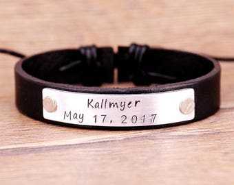 Personalized men's bracelet, customized mens leather bracelet, father's day anniversary bracelet, nameplate bracelet, date engraved bracelet