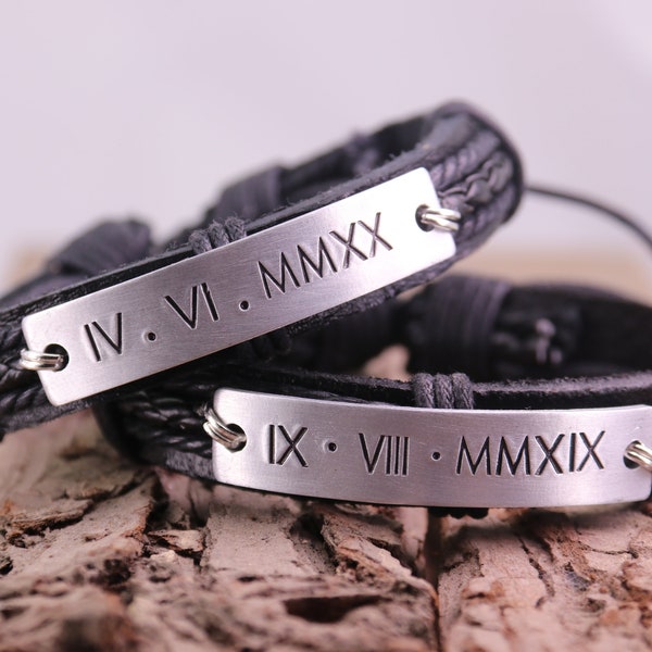 Bracelets de couple personnalisés, Bracelet de couple personnalisé, Bracelet de date d’anniversaire de couple, Bracelet en chiffres romains, son bracelet et sa